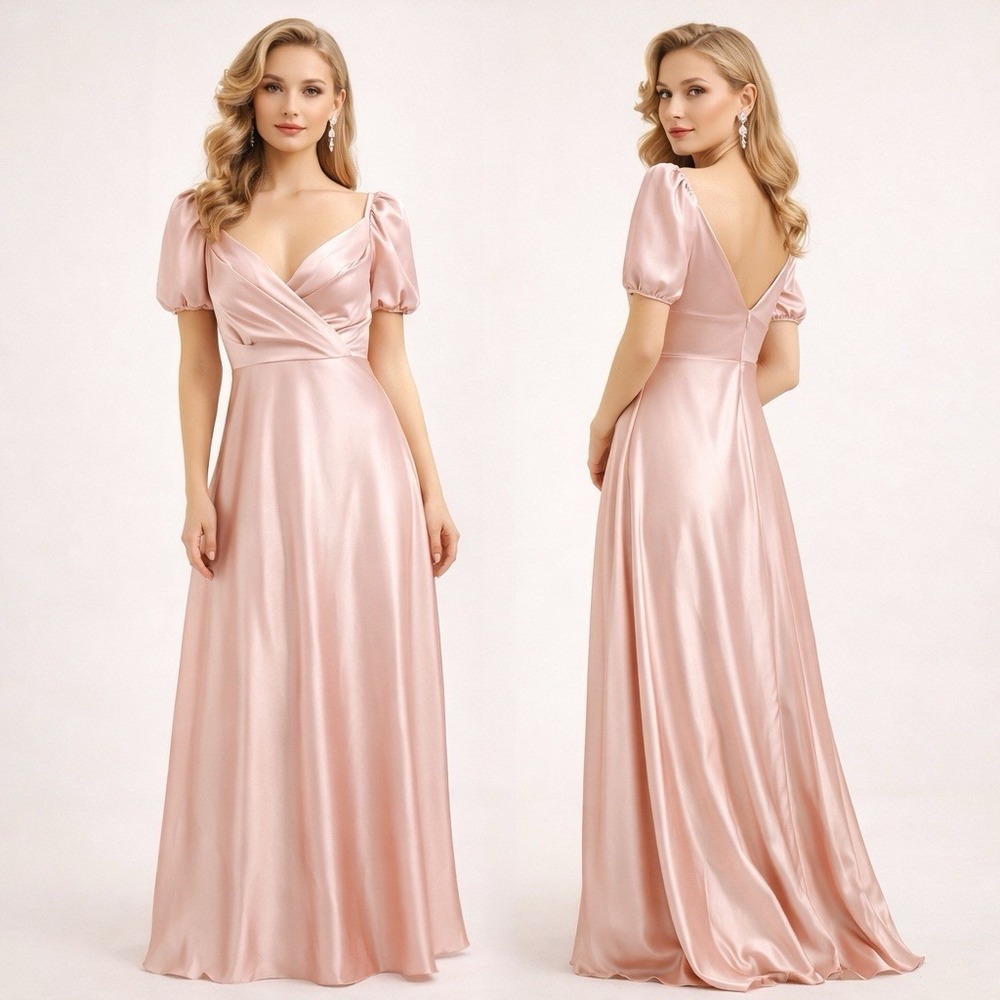 Ever Pretty NWT Pink Satin Gown Prom Dress Sz M Glam Formal Wrap Baby Doll